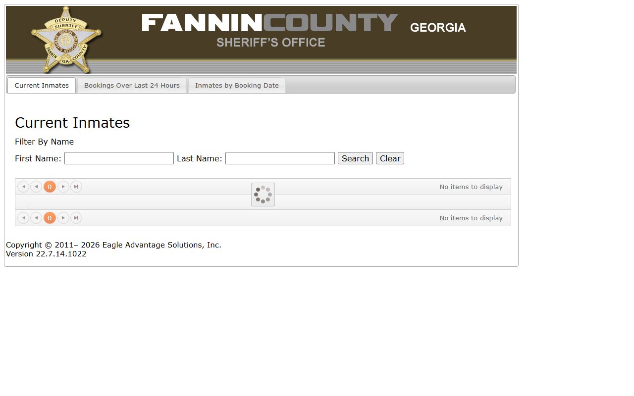 Fannin County inmate roster search fields on Offender Index